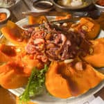 Korean smoke duck with slices pumpkin around