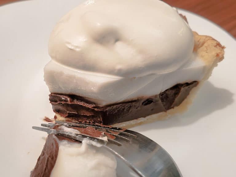 Chocolate Haupia Pie Slice With A Fork