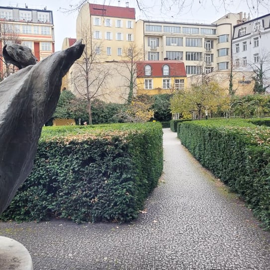 Statue featured at one of the walkways in the Franciscan Gardens in Prague