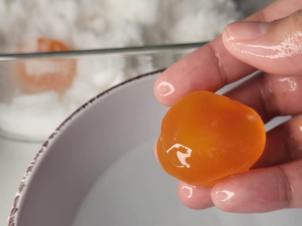 A closeup of salted egg yolk