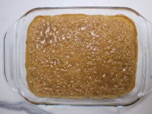 Overhead shot of biko in a glass baking pan