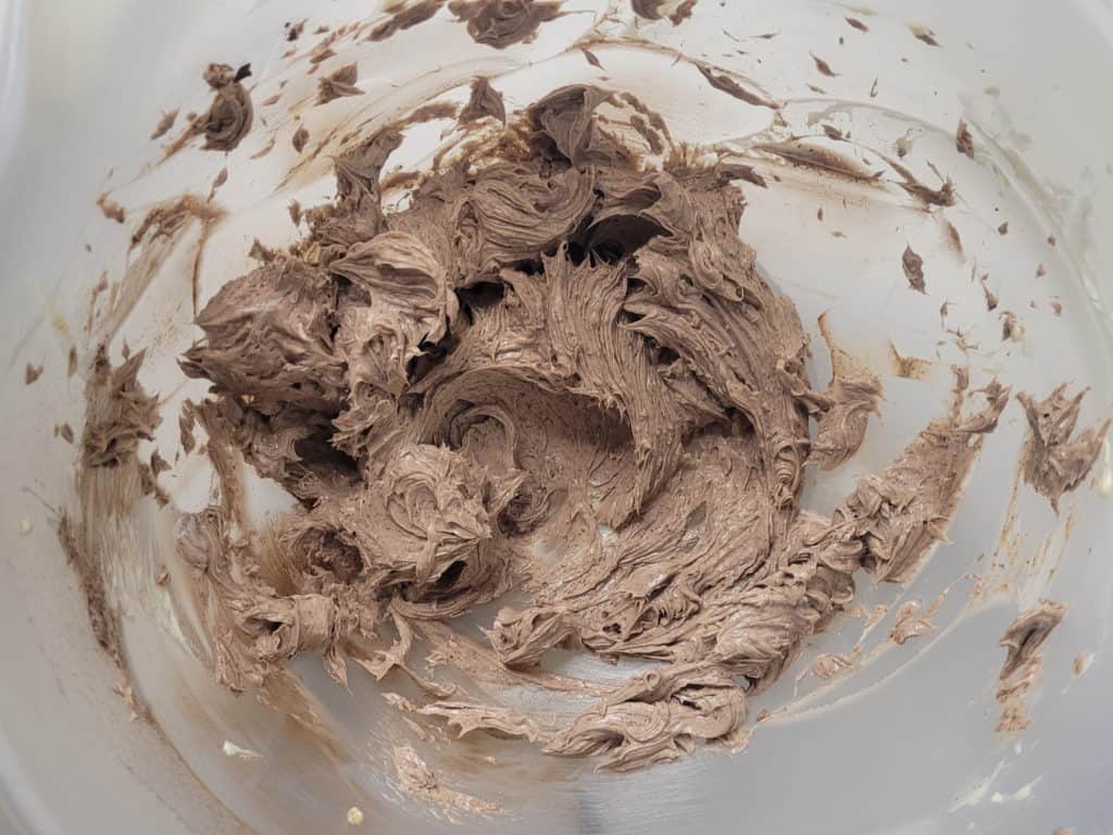 Finished mocha roll cake buttercream filling