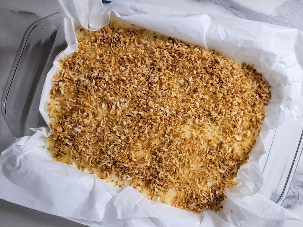 Coconut pudding in a baking dish