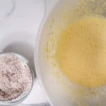 Dry and wet ingredients for mocha roll sponge cake