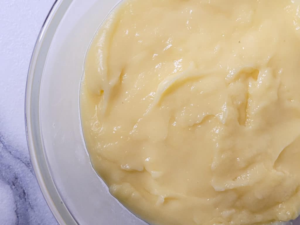 Cooked custard in a clear bowl