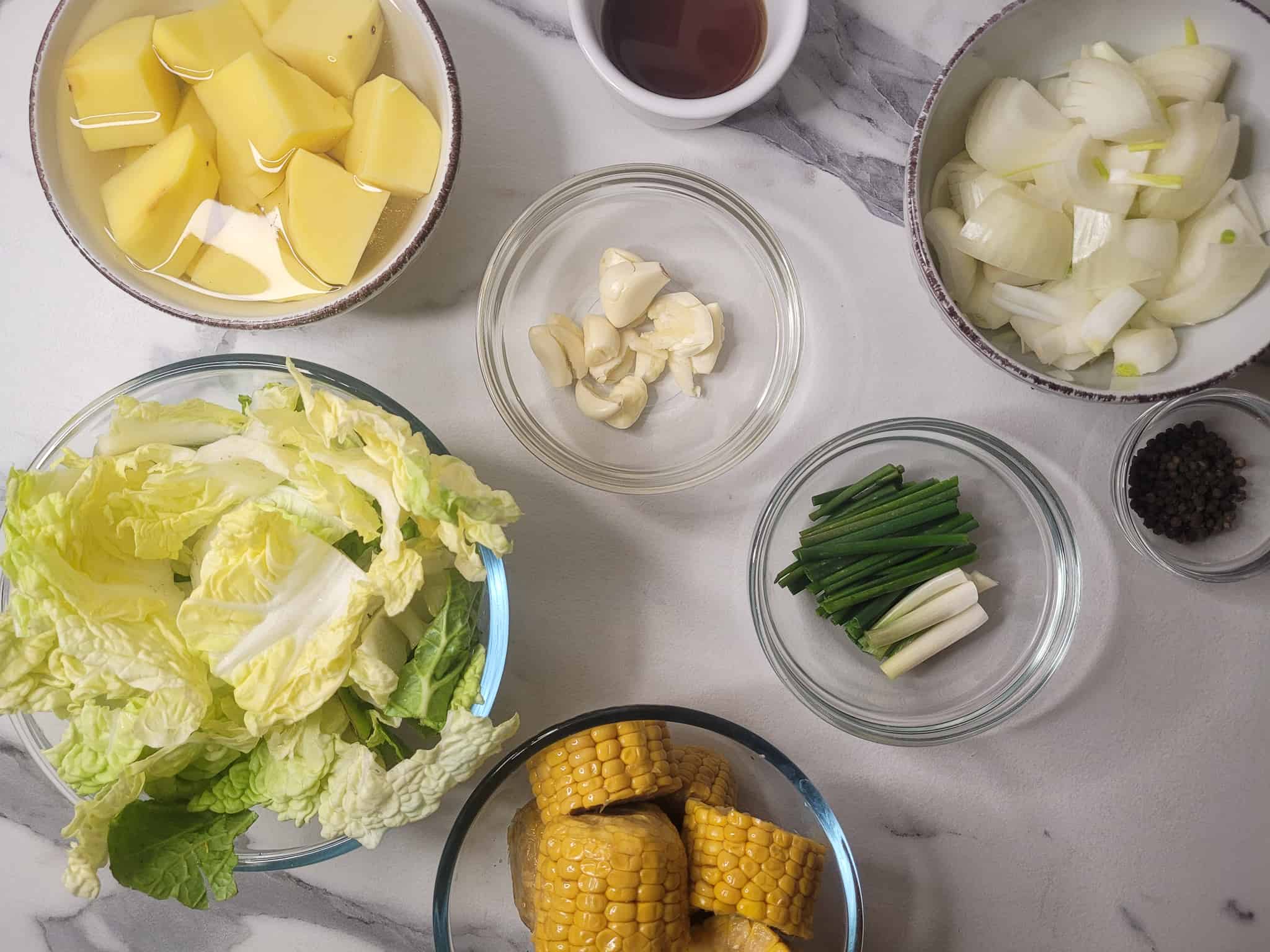 Overhead shot of bulalo or nilaga ingredients