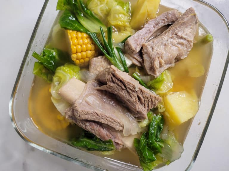Overhead shot of bulalo or nilaga, bone broth stew
