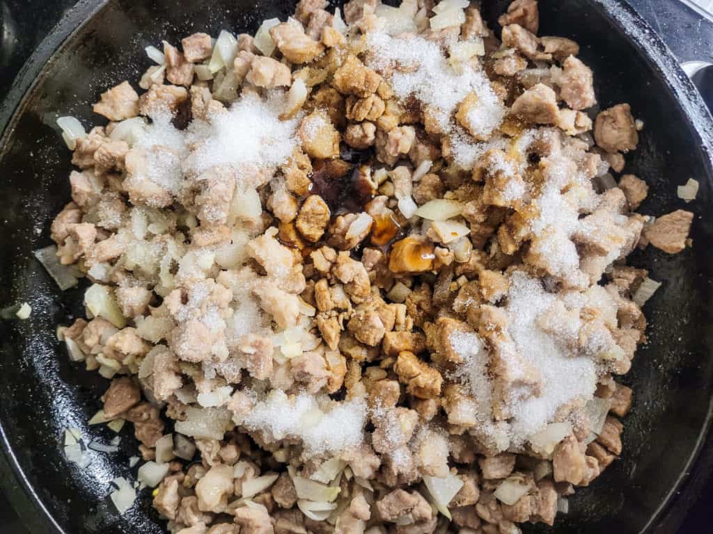 Liquid seasoning added to pork