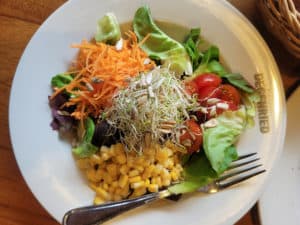 Overhead view of a garden salad