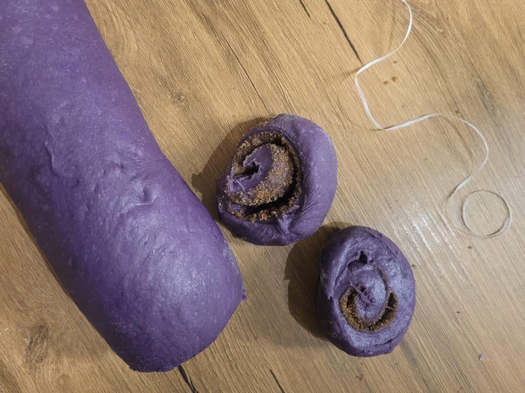 Rolled and trimmed cinnamon roll