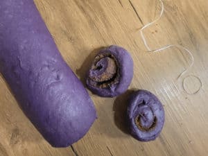 Rolled and trimmed cinnamon roll