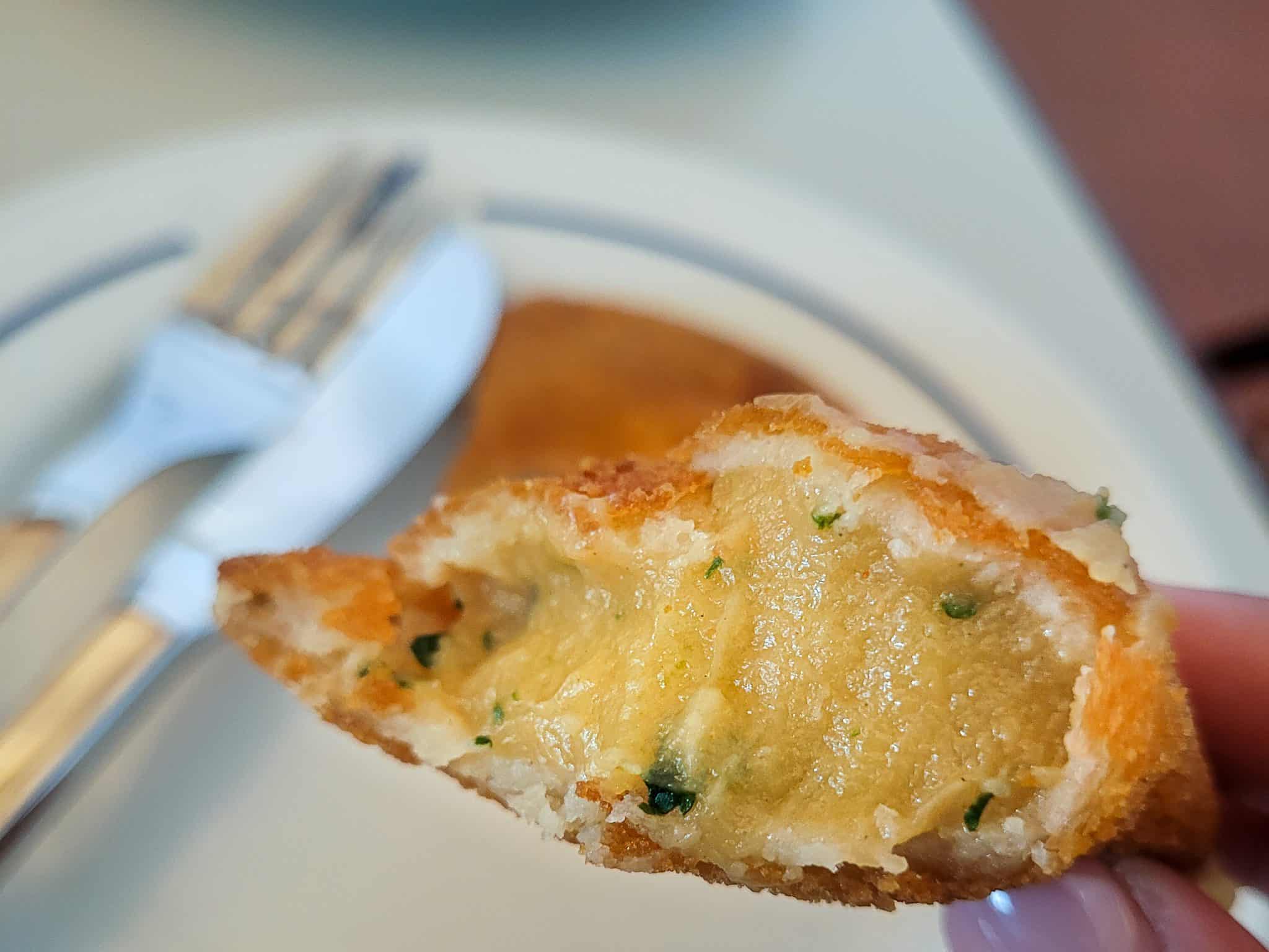 The inside of a prawn turnover of rissois