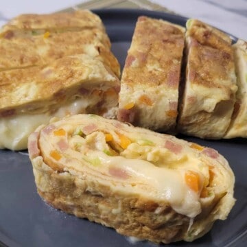 Rolled egg omelet or gyeran mari on a plate