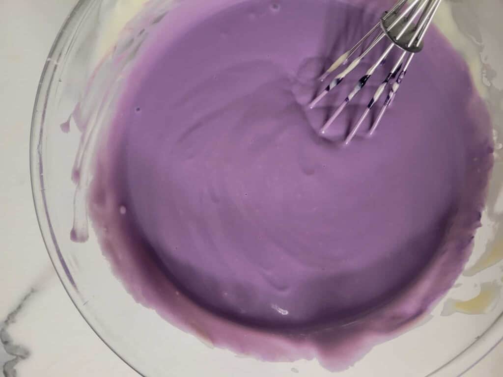 Ube sauce in glass bowl