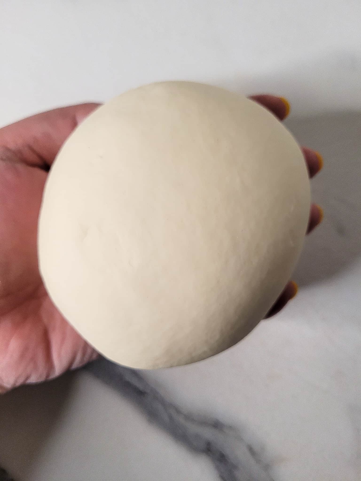 Hand holding a ball of dough