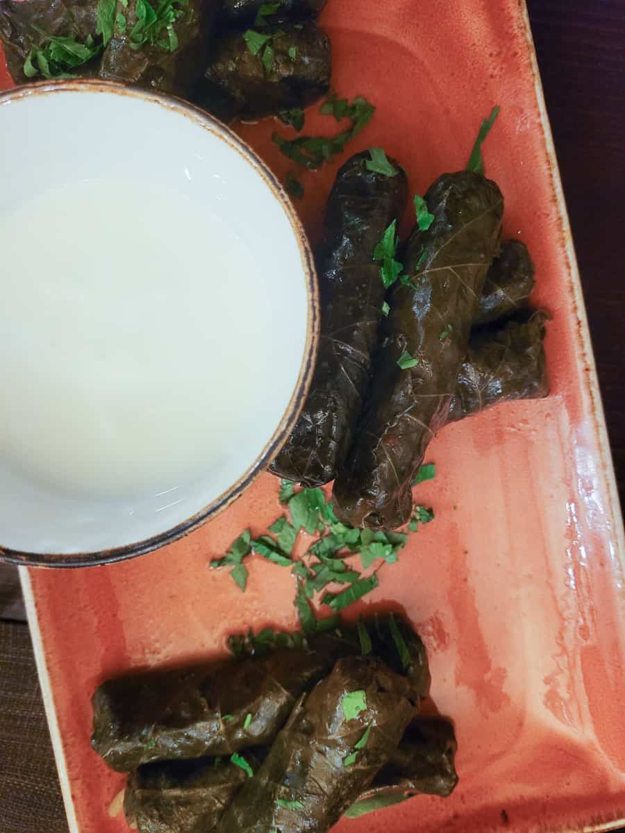 Overhead view of Armenian dolma for dinner