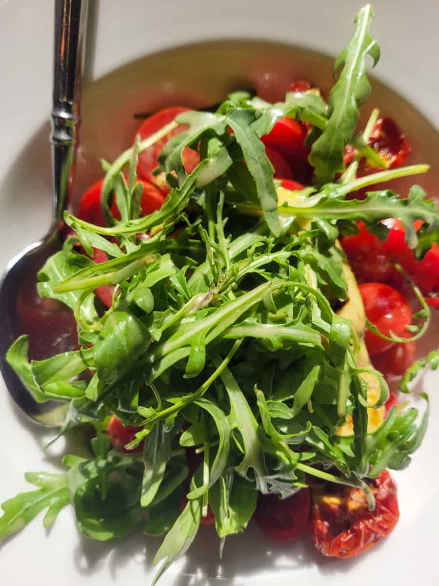 Grilled avocado salad for lunch in Yerevan