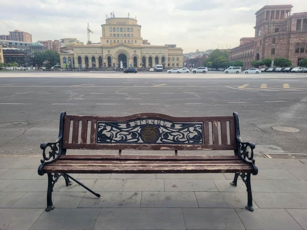 A bench in front of History Museum of Armenia