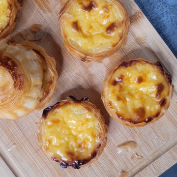 Closeup Portuguese egg tarts or pasteis de nata