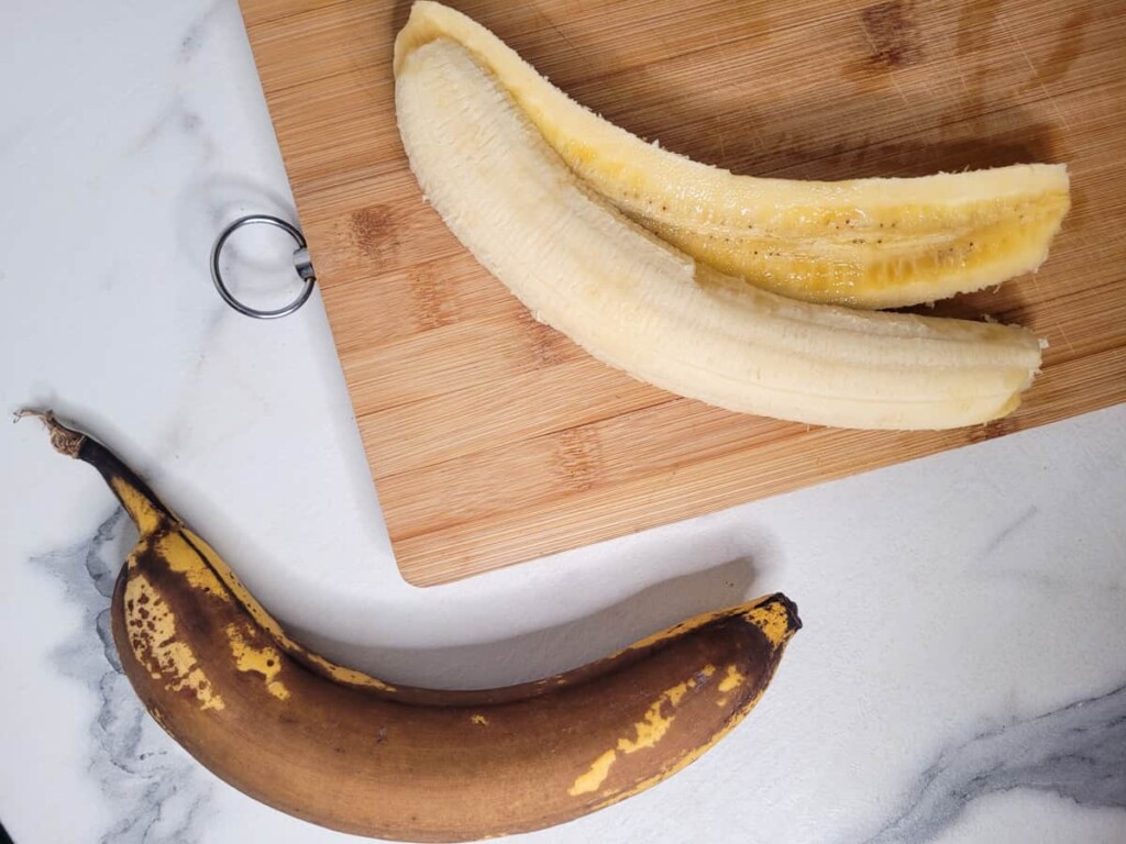Sliced banana on a cutting board