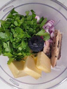 Ingredients for sardine pâté in food processor