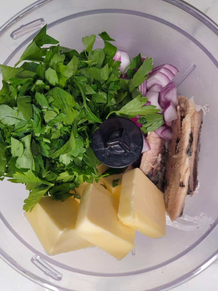 Ingredients for sardine pâté in food processor