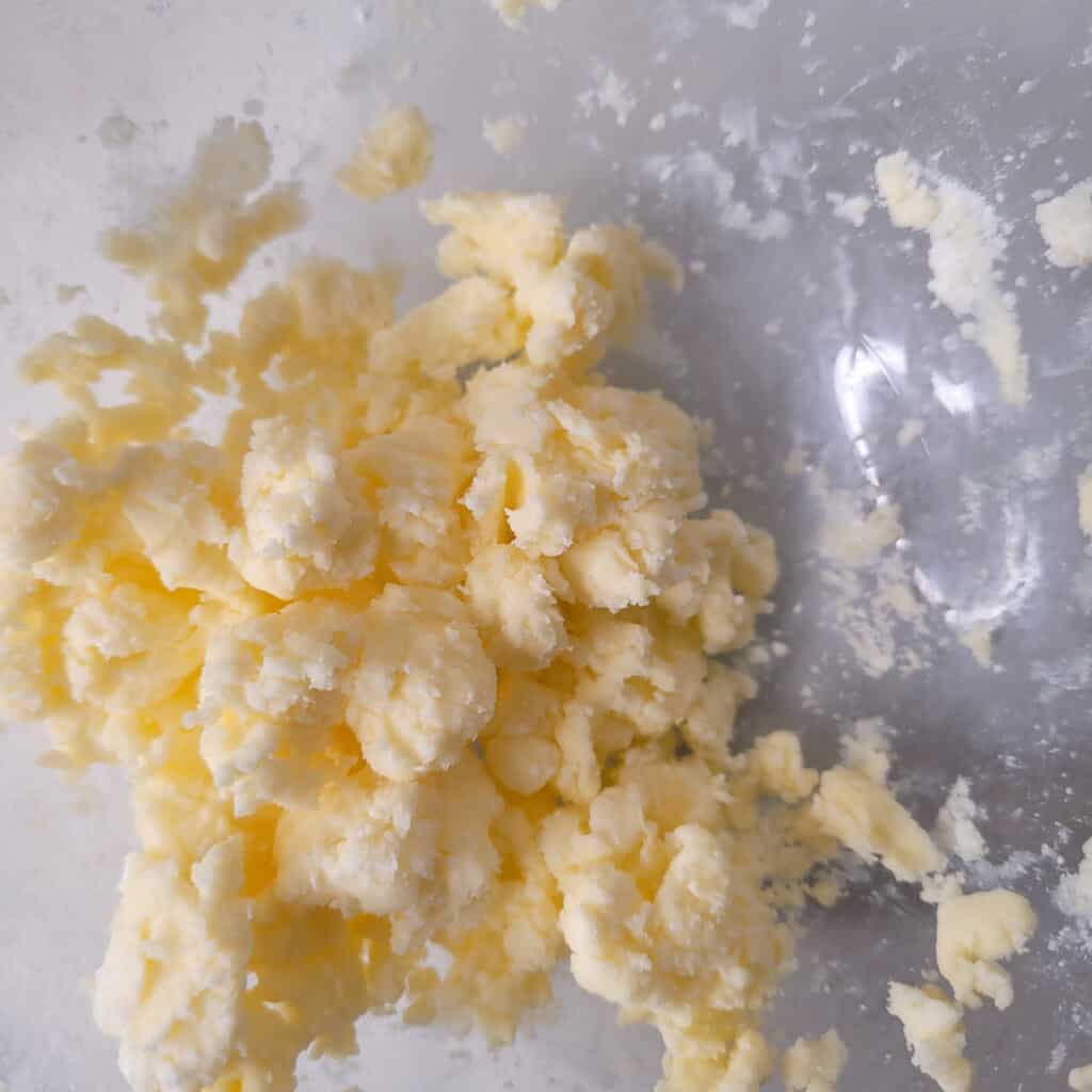Creamed sugar and butter in a bowl