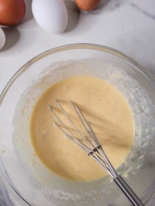 Whisked ingredients in a bowl for gyeran ppang