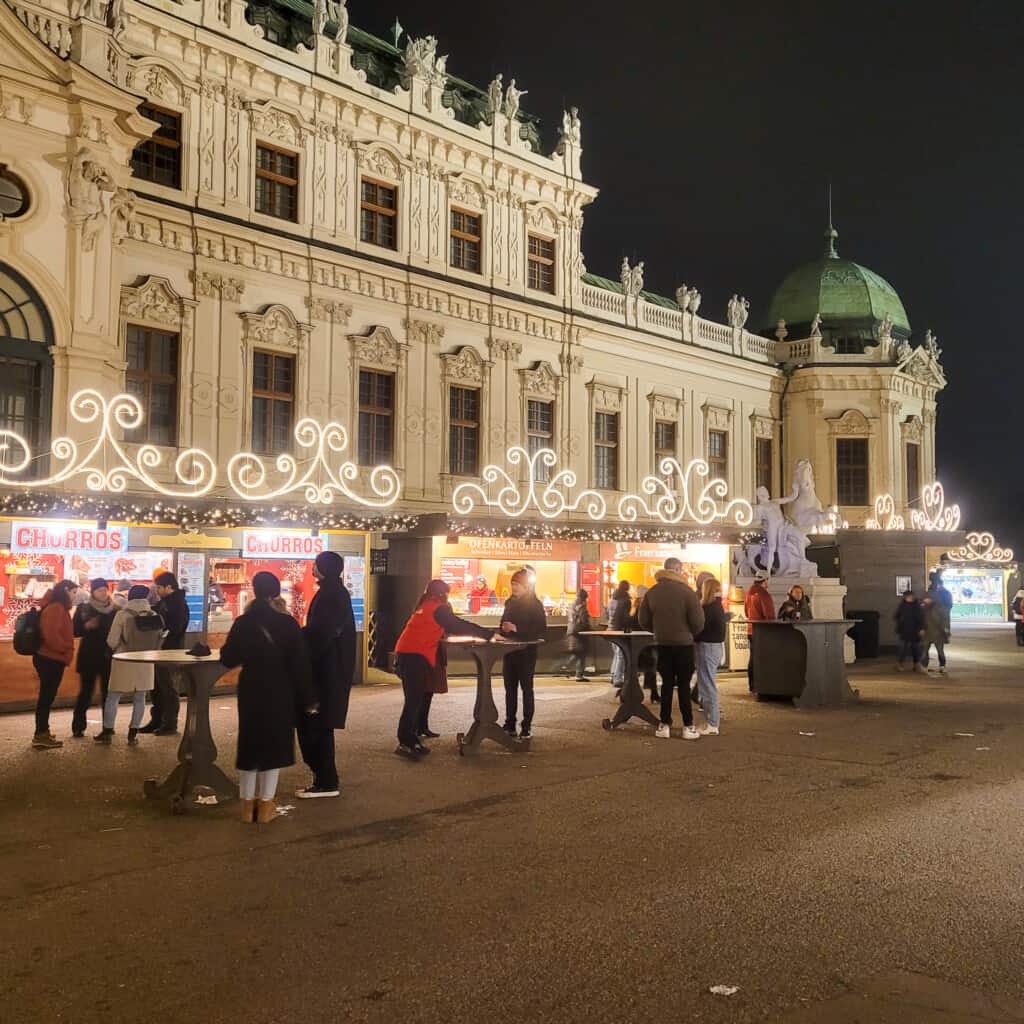 View of stands at Belvedere Palace Advent market