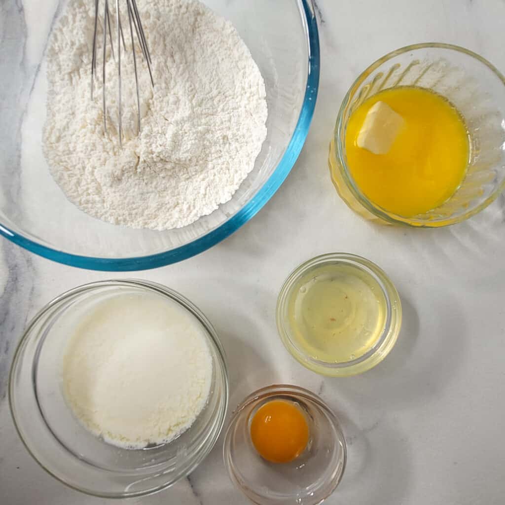 Blueberry pancake ingredients on a table