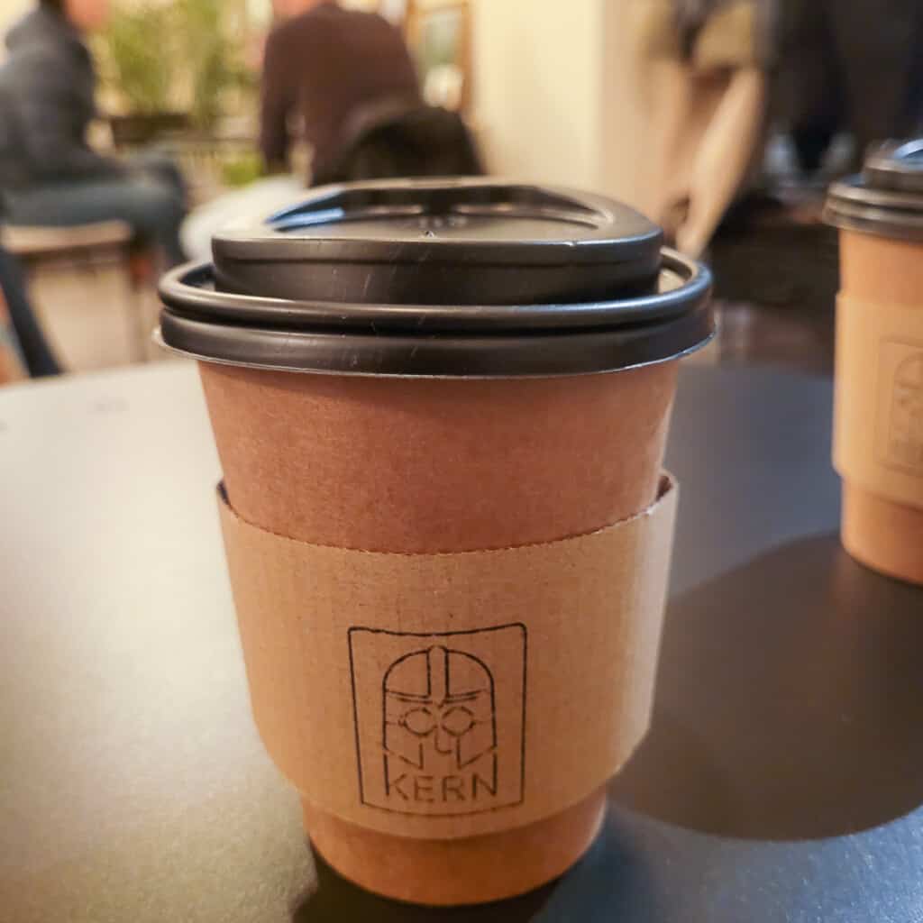Filter coffee in a to-go cup at Budapest cafe, Kern Collective