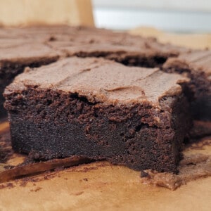 Closeup of sliced mocha brownie