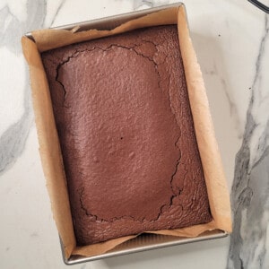 Baked mocha brownie on counter
