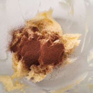 Whipped butter with cocoa powder and instant coffee powder in a bowl