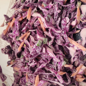 Closeup of shredded cabbage with carrots