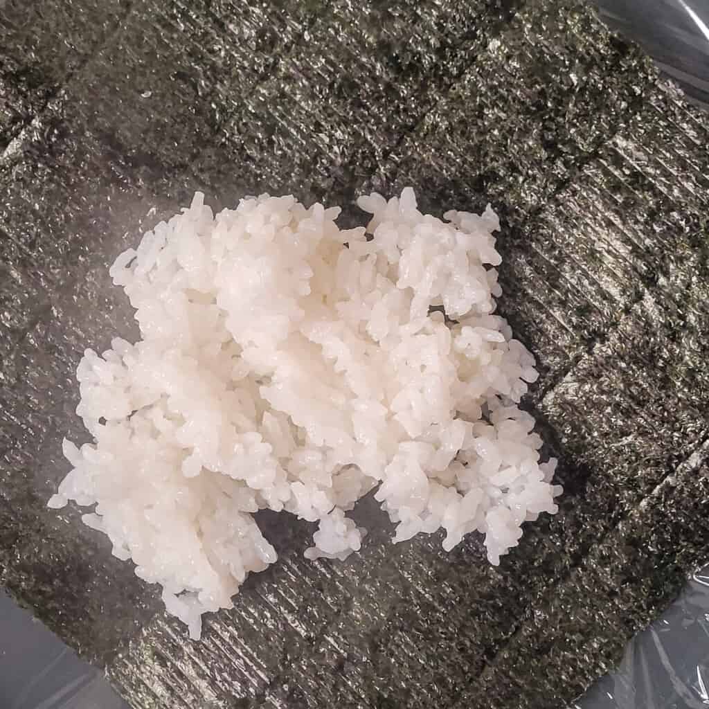 Rice on top of seaweed