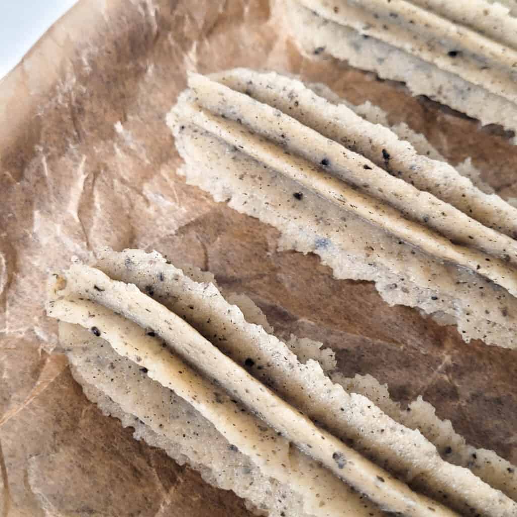 Closeup of pipes black sesame churros