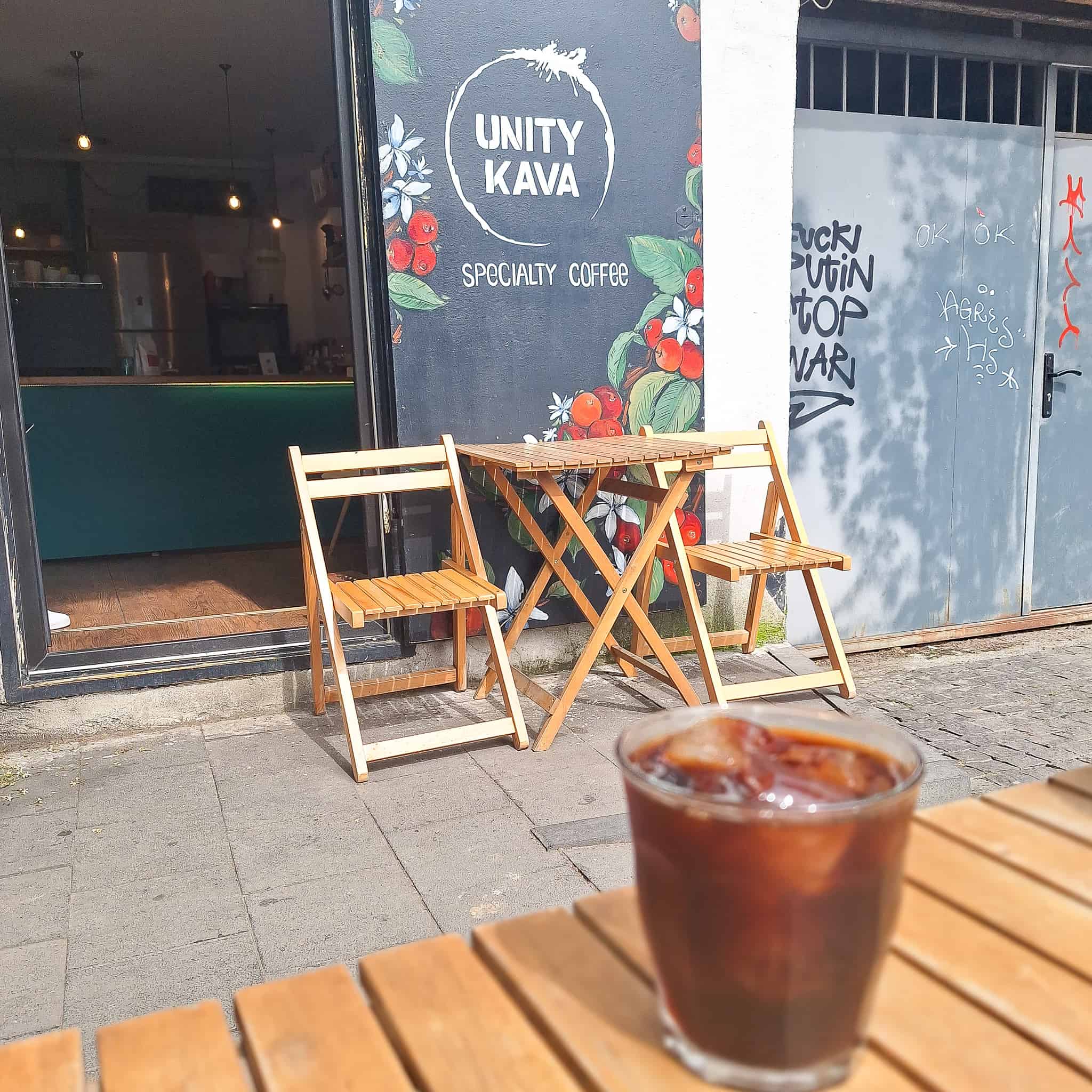 The iced coffee at Unity Kava in Sololaki