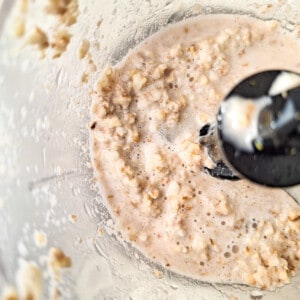 Pulverized and crushed walnuts for walnut dressing in a food processor