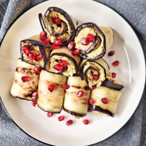 Plate of Georgian eggplant roll or badrijani nigvzit