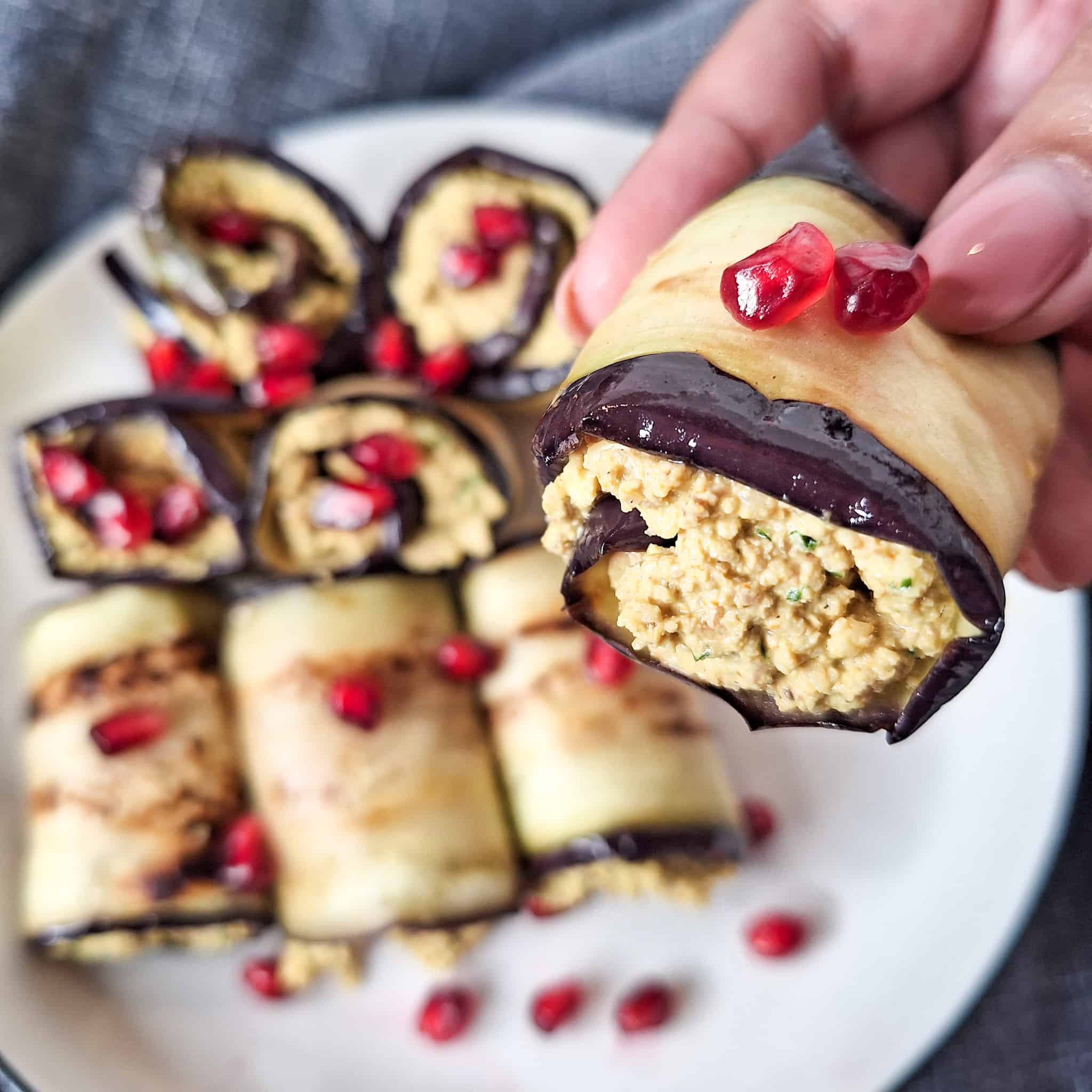 Close up of Georgian eggplant roll or badrijani nigvzit