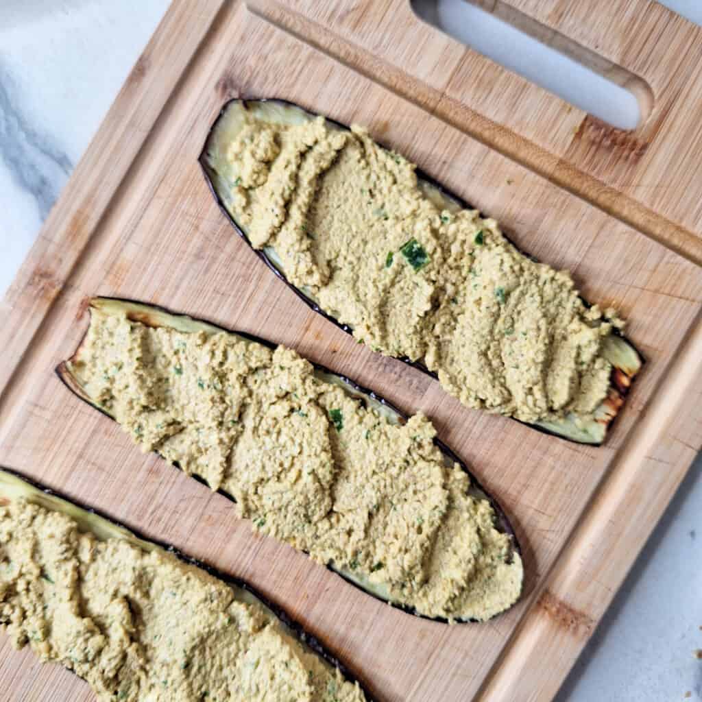 Slices of eggplant with walnut paste on top