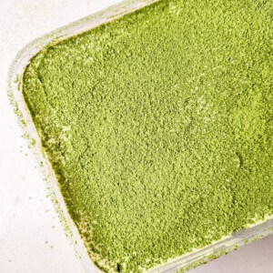 Matcha green tea tiramisu dusted with matcha powder