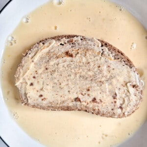 Buttered bread in egg milk batter