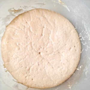Risen dough inside a large bowl