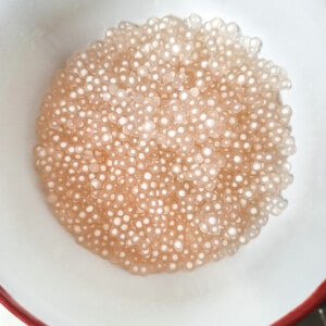 Parboiled tapioca balls in a bowl