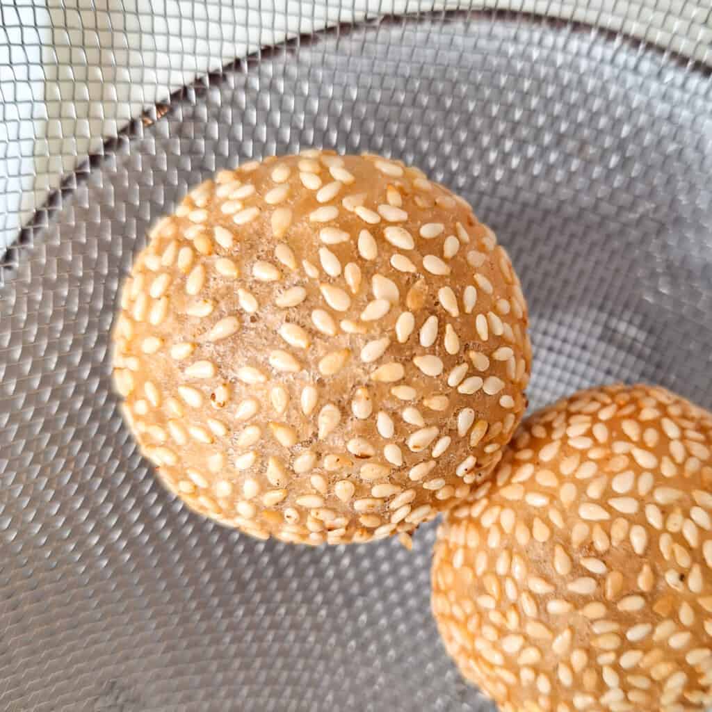 Closeup of a fried sesame ball
