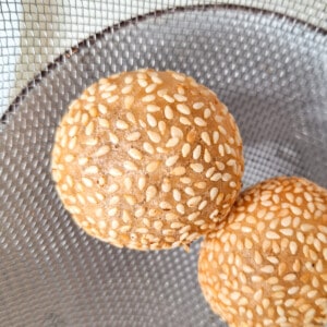 Closeup of a fried sesame ball