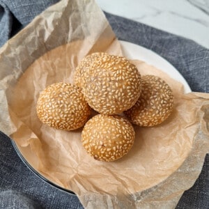 Fried sesame balls on a plate