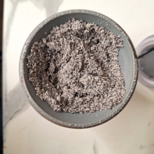 black sesame, salt, sugar, and nuts pulsed in a spice grinder